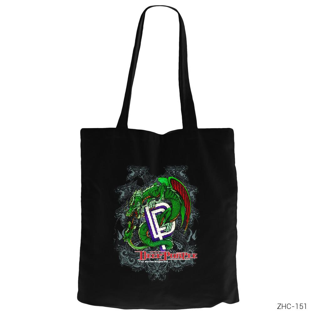 Deep Purple War Siyah Fermuarlı Bez Çanta Gabardin