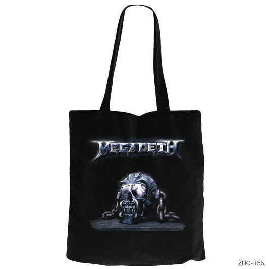 Megadeth Skull Chain Siyah Fermuarlı Bez Çanta Gabardin