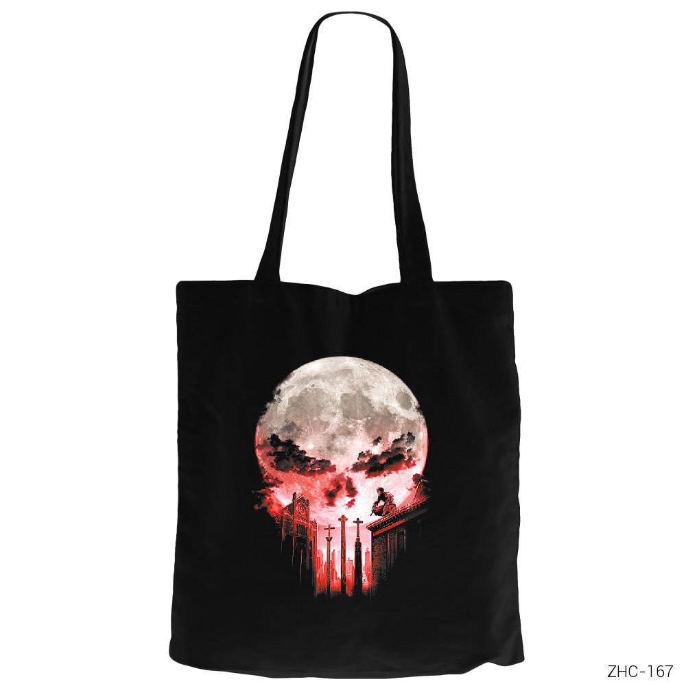 Punisher Moon Siyah Fermuarlı Bez Çanta Gabardin