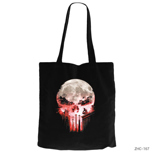 Punisher Moon Siyah Fermuarlı Bez Çanta Gabardin