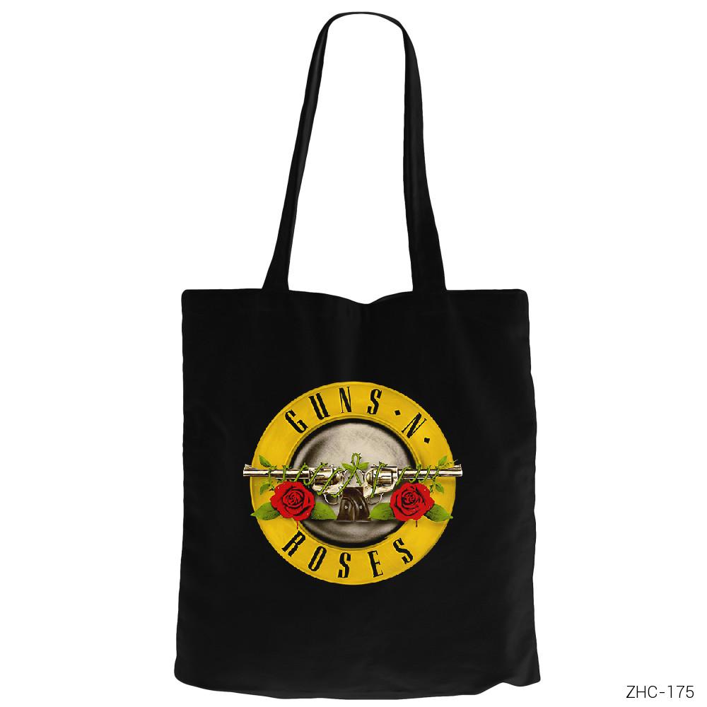 Guns n Roses Siyah Fermuarlı Bez Çanta Gabardin