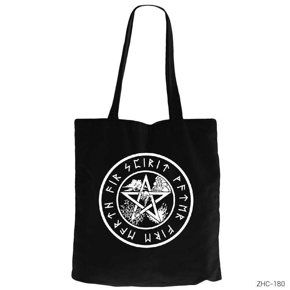 The Witches Pentagram Siyah Fermuarlı Bez Çanta Gabardin