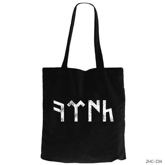 Göktürkçe Türk Siyah Fermuarlı Bez Çanta Gabardin