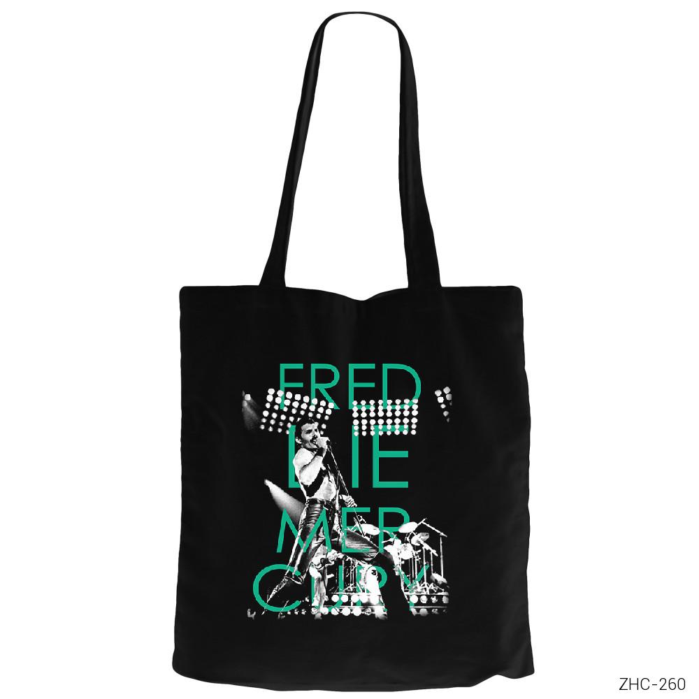 Freddie Mercury Siyah Fermuarlı Bez Çanta Gabardin