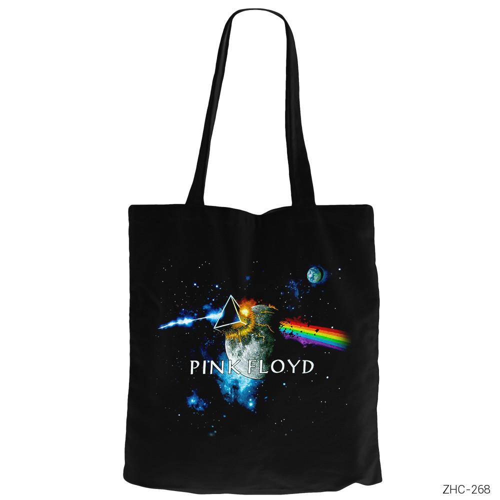 Pink Floyd The Moon Siyah Fermuarlı Bez Çanta Gabardin