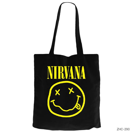 Nirvana Logo Siyah Fermuarlı Bez Çanta Gabardin