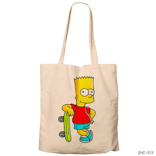 Bart Simpson Krem Fermuarlı Bez Çanta Gabardin