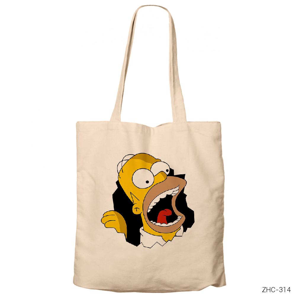 Homer Simpson Krem Fermuarlı Bez Çanta Gabardin