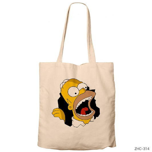 Homer Simpson Krem Fermuarlı Bez Çanta Gabardin
