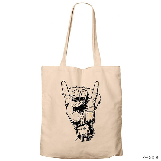 Californication Metal Krem Fermuarlı Bez Çanta Gabardin
