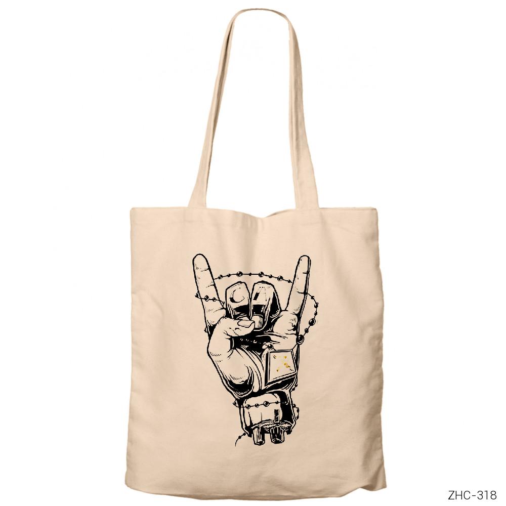 Californication Metal Krem Fermuarlı Bez Çanta Gabardin