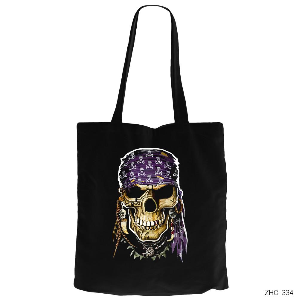 Skull Pirate Siyah Kanvas Bez Çanta