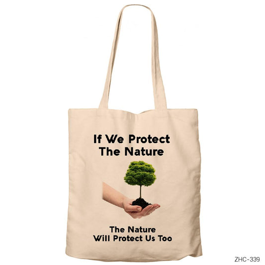 Doğayı Koru Krem Fermuarlı Bez Çanta Gabardin