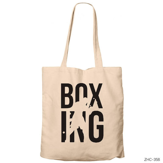 Boxing Logo Krem Fermuarlı Bez Çanta Gabardin