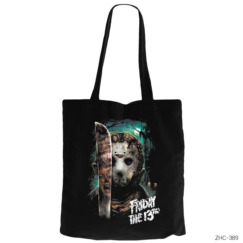 Friday the 13th - 13üncü Cuma Siyah Fermuarlı Bez Çanta Gabardin