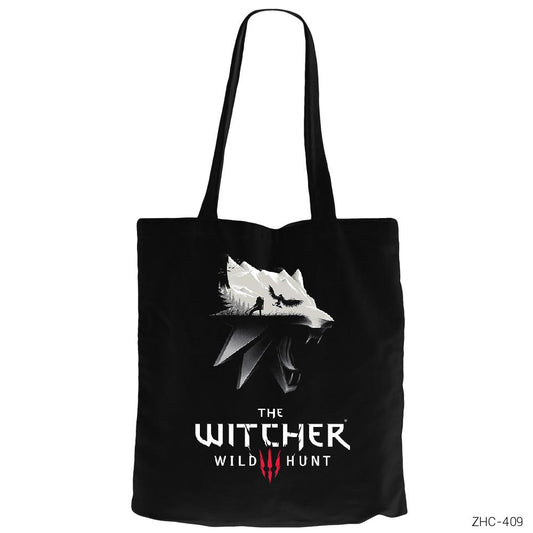 The Witcher 3 Wolf Silhouette Siyah Fermuarlı Bez Çanta Gabardin