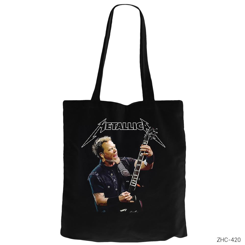Metallica James Hetfield Guitar Siyah Fermuarlı Bez Çanta Gabardin