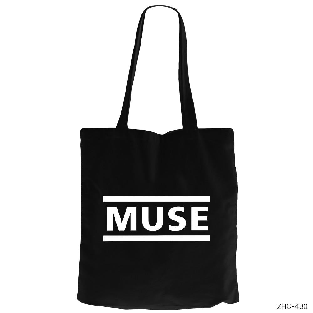 Muse Logo Siyah Fermuarlı Bez Çanta Gabardin