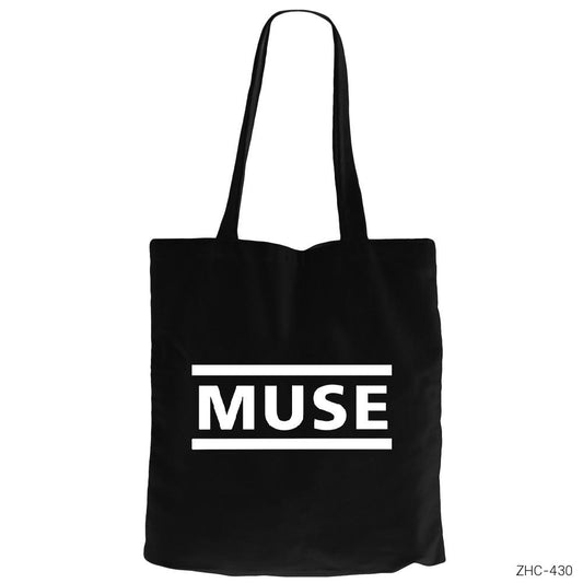 Muse Logo Siyah Fermuarlı Bez Çanta Gabardin