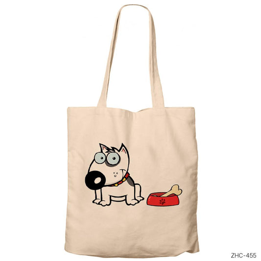 Sevimli Köpek Krem Fermuarlı Bez Çanta Gabardin