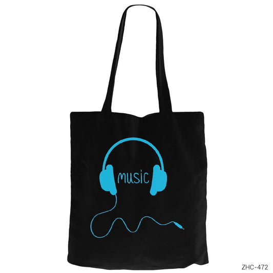 Music is Life 2 Siyah Fermuarlı Bez Çanta Gabardin