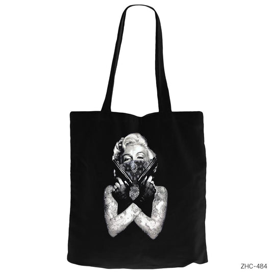 Marilyn Monroe Gangsta Siyah Fermuarlı Bez Çanta Gabardin