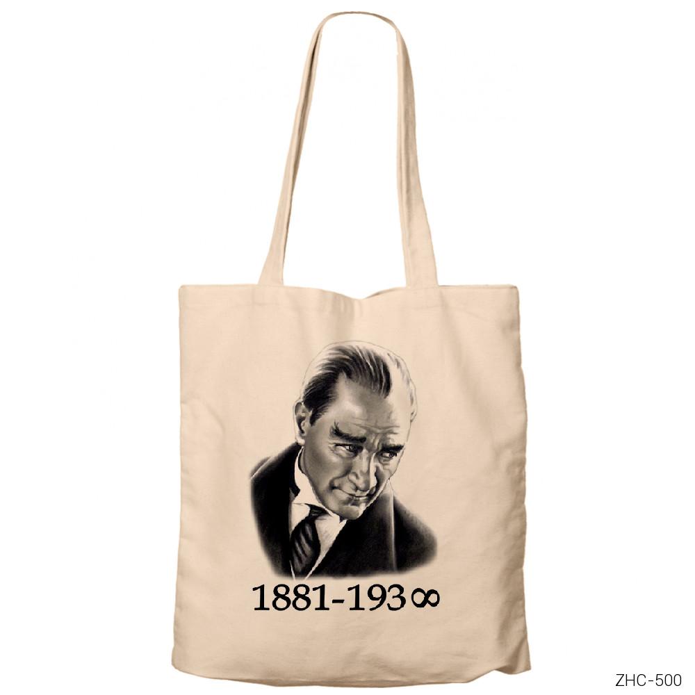 Atatürk Krem Fermuarlı Bez Çanta Gabardin