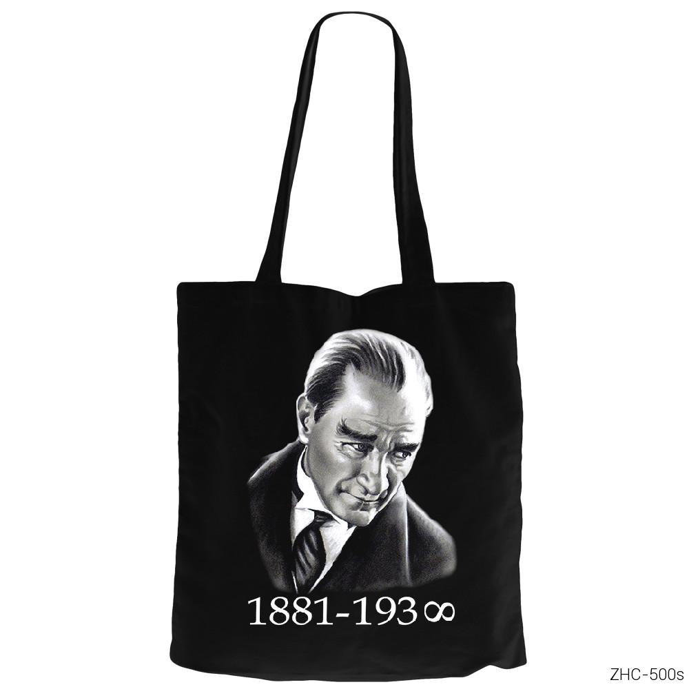 Atatürk Siyah Fermuarlı Bez Çanta Gabardin
