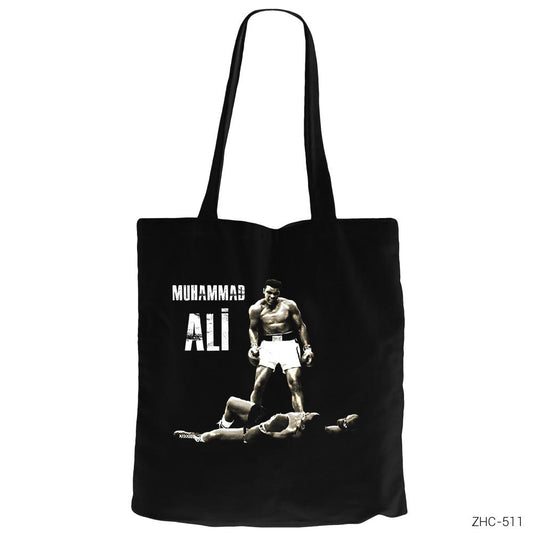 Muhammed Ali Knockout Siyah Fermuarlı Bez Çanta Gabardin