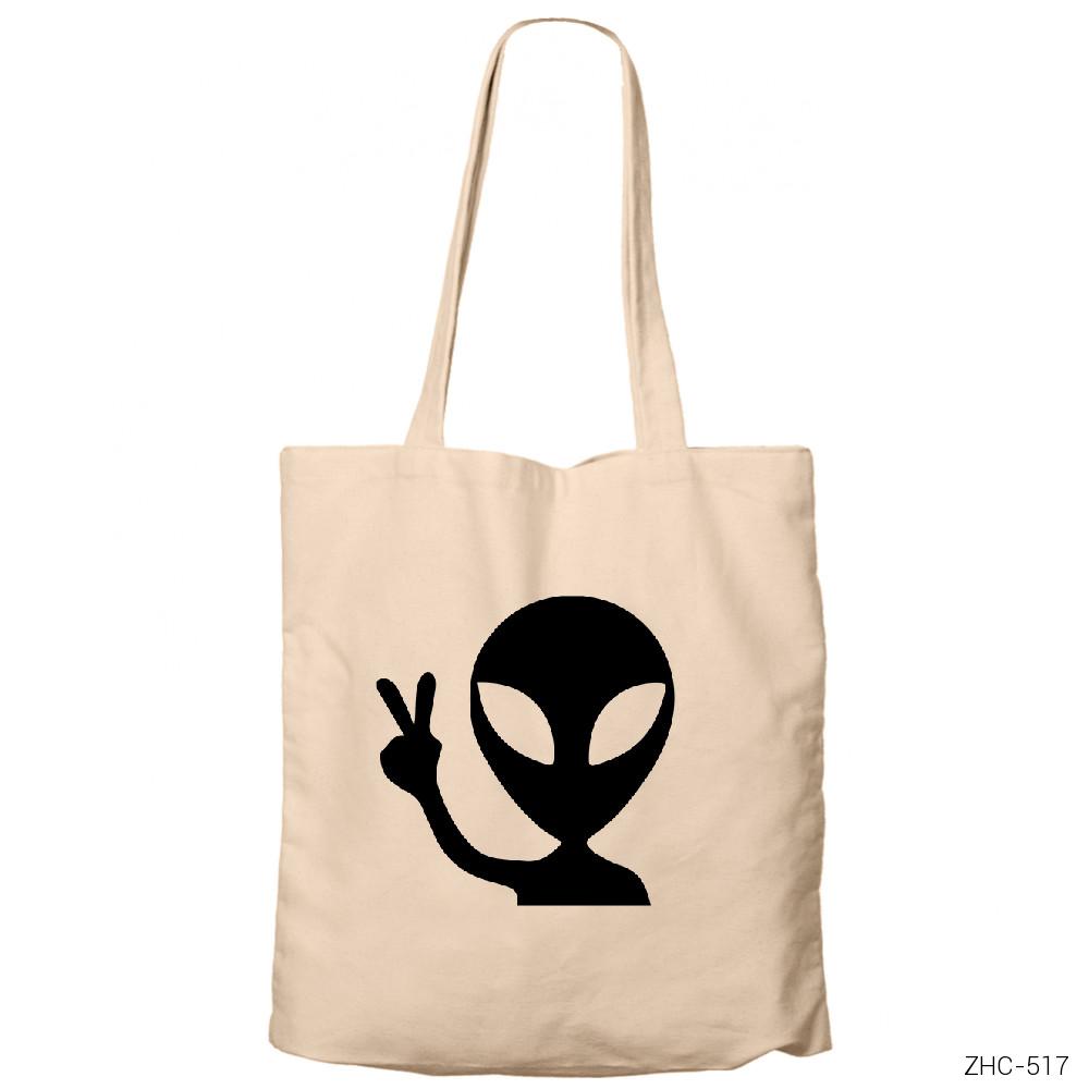 Alien Funny Krem Fermuarlı Bez Çanta Gabardin