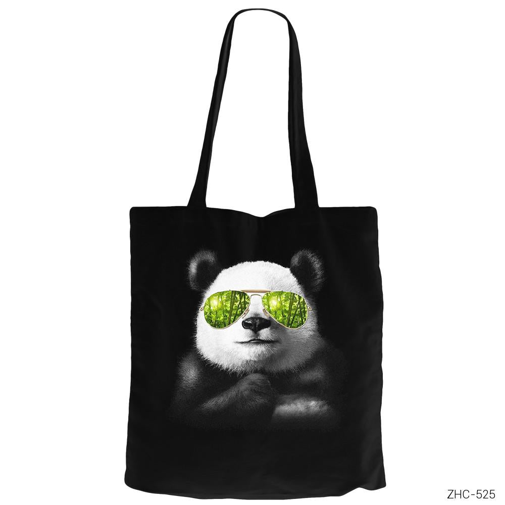 Cool Panda Siyah Fermuarlı Bez Çanta Gabardin