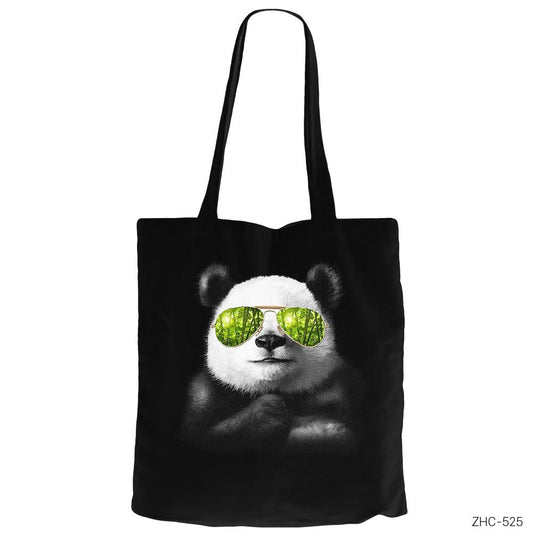Cool Panda Siyah Fermuarlı Bez Çanta Gabardin
