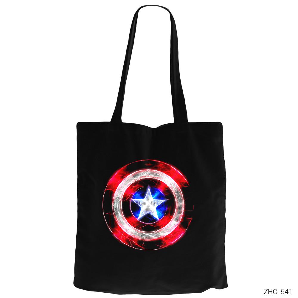 Captain America Sheild Neon Siyah Kanvas Bez Çanta