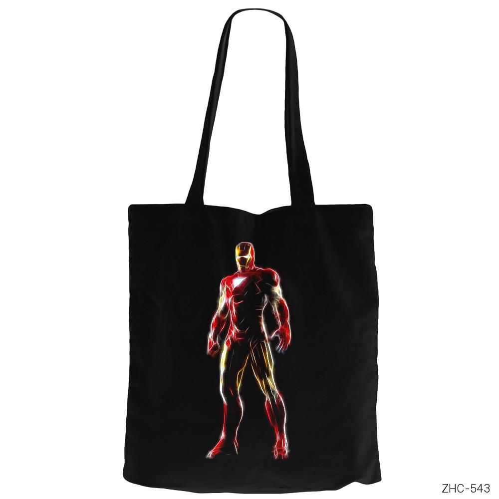 Iron Man Neon Siyah Fermuarlı Bez Çanta Gabardin