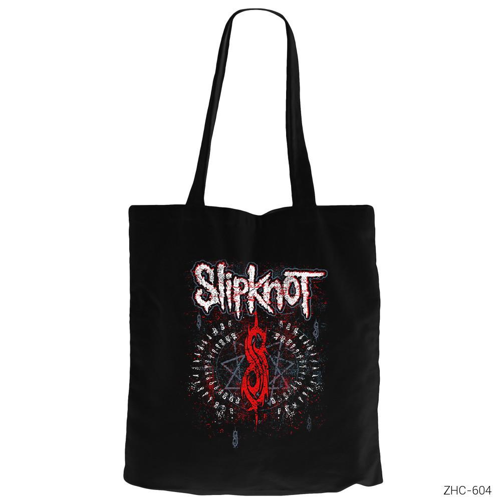 Slipknot Logo Siyah Fermuarlı Bez Çanta Gabardin