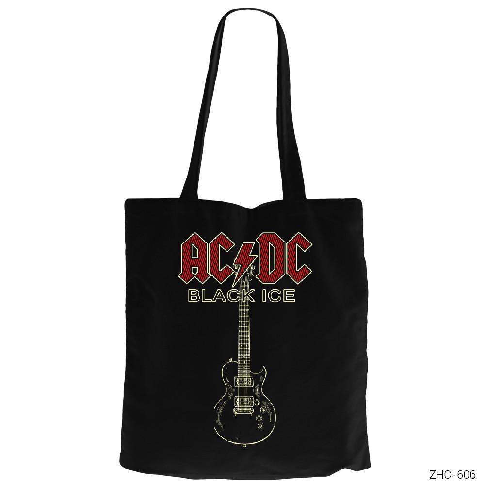 AC DC Black Ice Guitar Siyah Fermuarlı Bez Çanta Gabardin