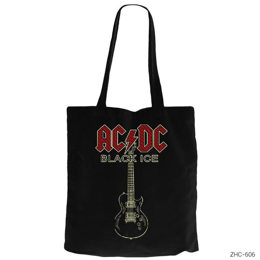 AC DC Black Ice Guitar Siyah Fermuarlı Bez Çanta Gabardin