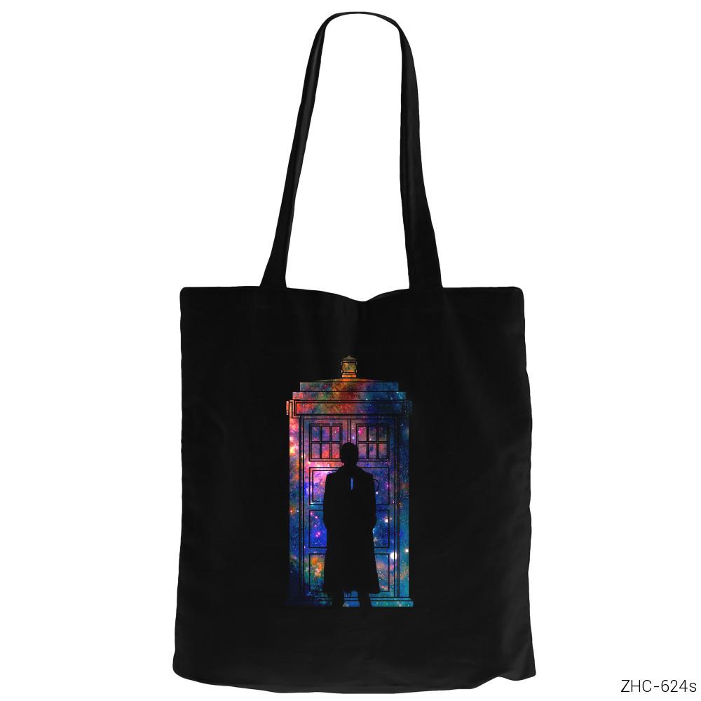 Dr. Who Tardis Space Siyah Fermuarlı Bez Çanta Gabardin