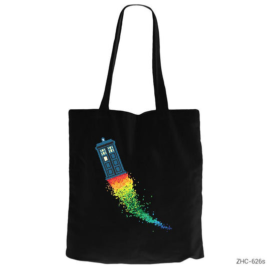 Dr. Who Tardis Rainbow Siyah Fermuarlı Bez Çanta Gabardin