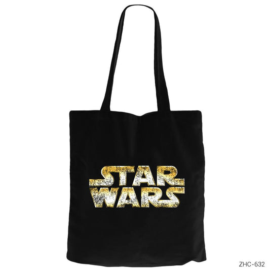 Star Wars Logo Detrited Siyah Fermuarlı Bez Çanta Gabardin