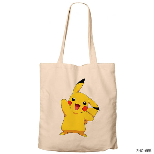 Pokemon Pikachu Krem Fermuarlı Bez Çanta Gabardin
