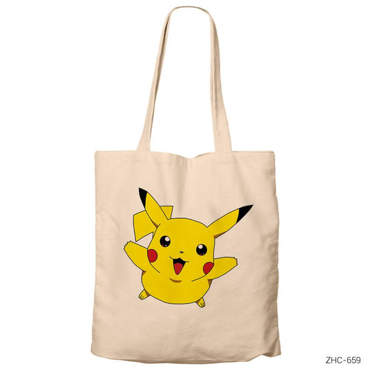 Pokemon Pikachu 2 Krem Fermuarlı Bez Çanta Gabardin