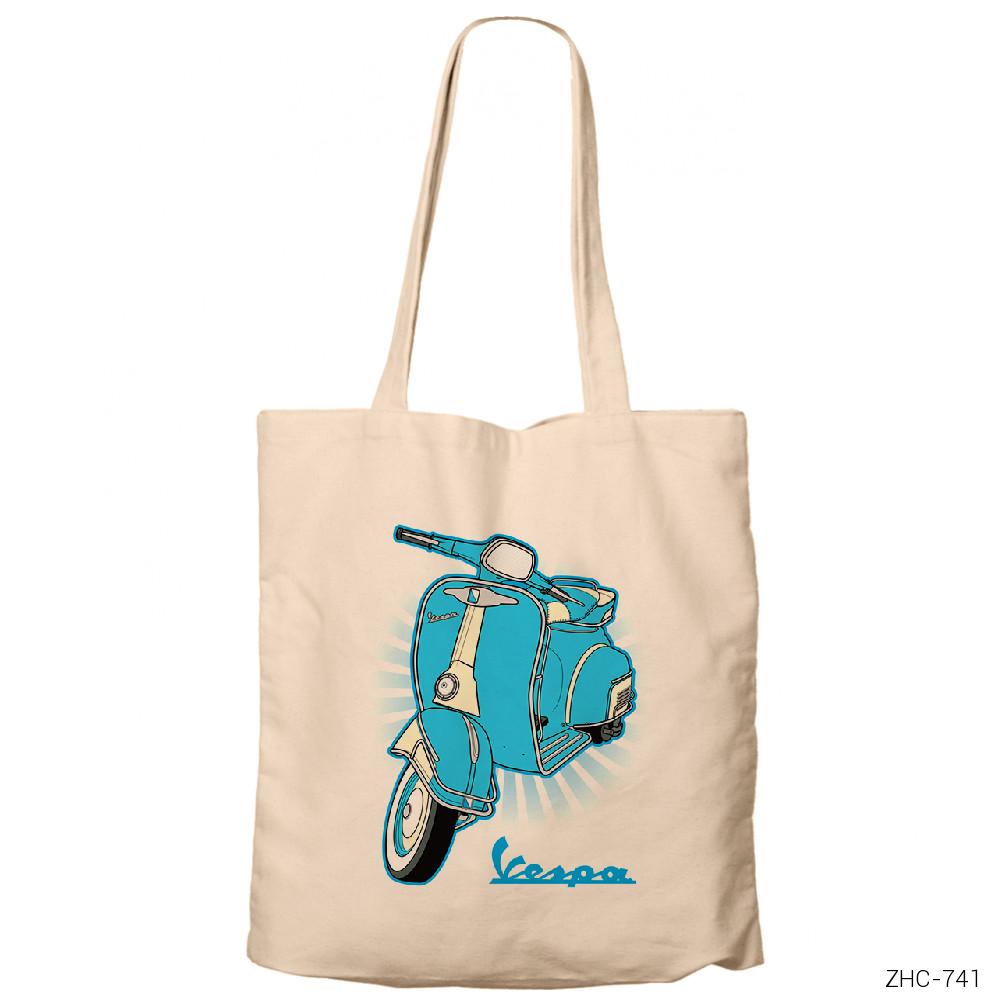 Vespa Blue Krem Fermuarlı Bez Çanta Gabardin