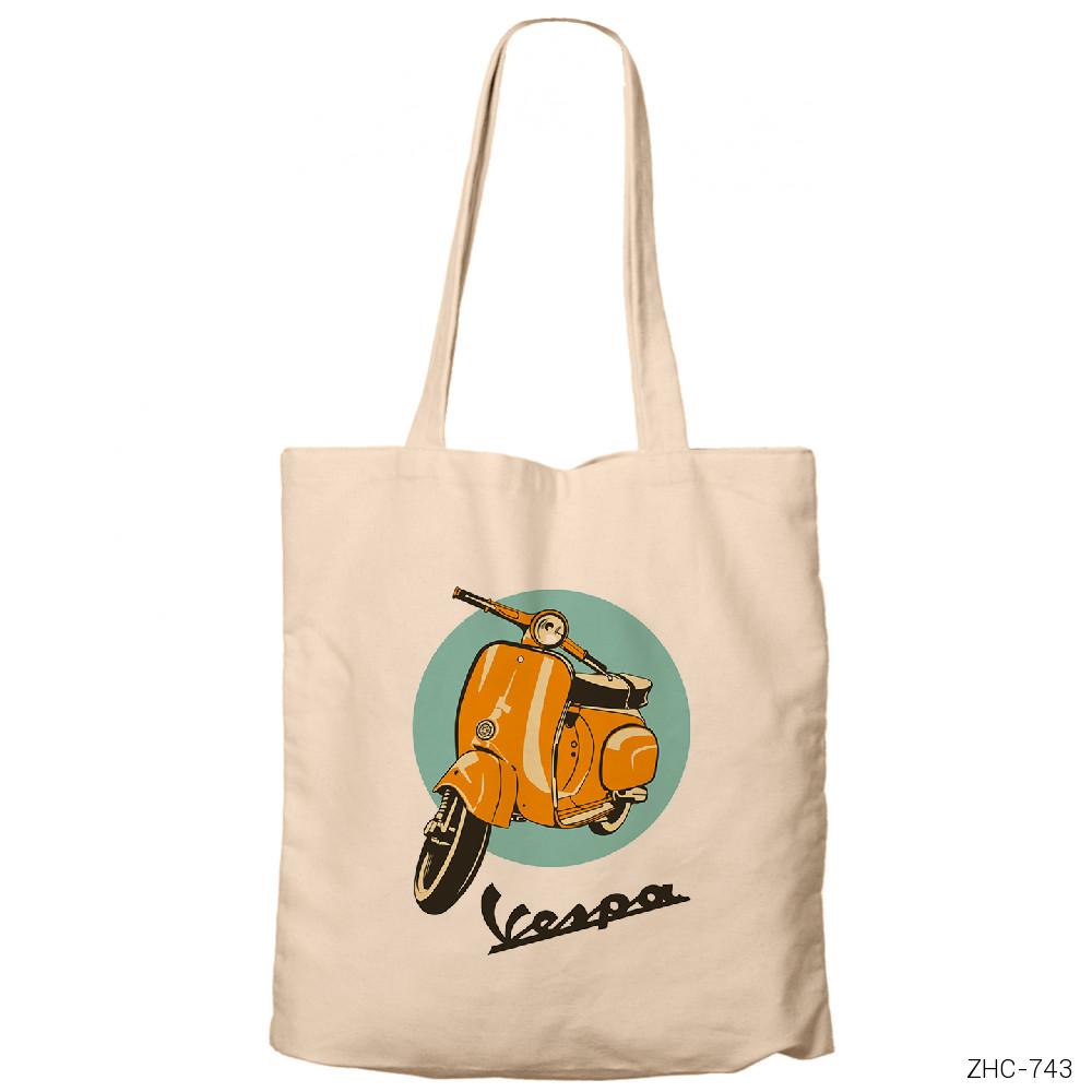 Vespa Circle Krem Fermuarlı Bez Çanta Gabardin