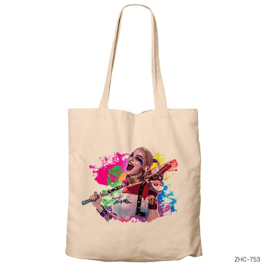 Suicide Squad Harley Quinn Happy Krem Fermuarlı Bez Çanta Gabardin