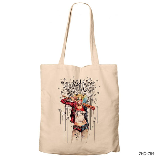 Suicide Squad Harley Quinn Daddys Lil Monster Krem Fermuarlı Bez Çanta Gabardin