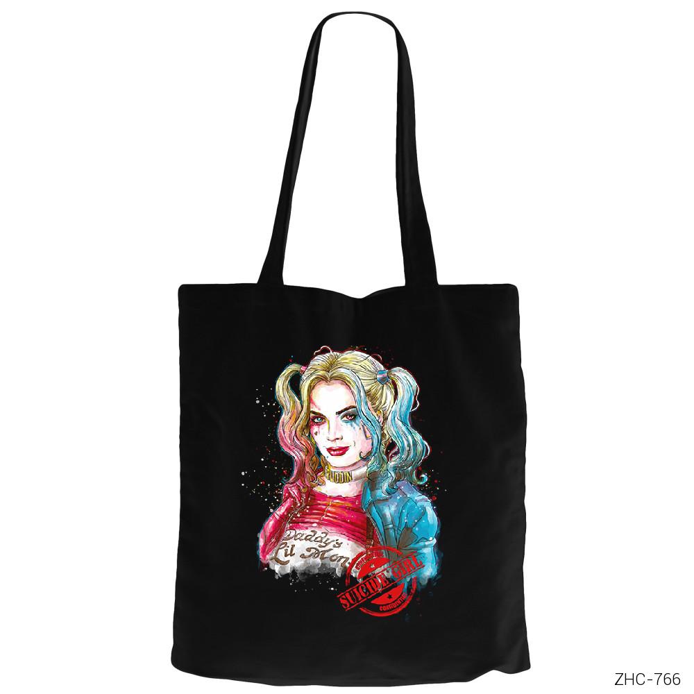 Suicide Squad Harley Quinn Suicide Girl Siyah Fermuarlı Bez Çanta Gabardin
