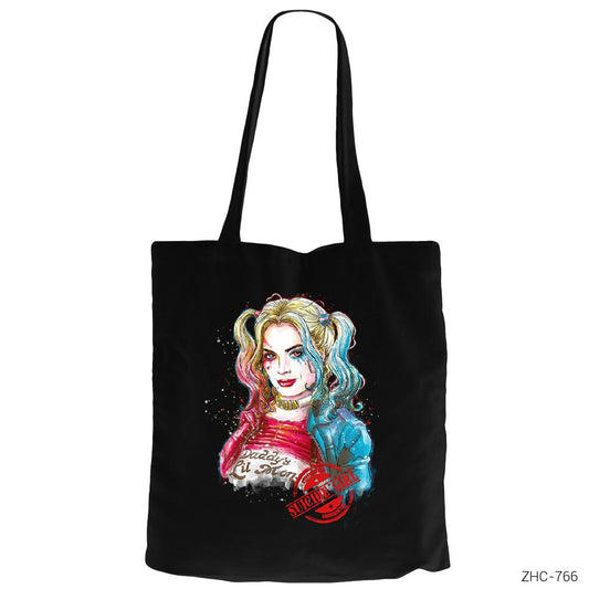 Suicide Squad Harley Quinn Suicide Girl Siyah Fermuarlı Bez Çanta Gabardin
