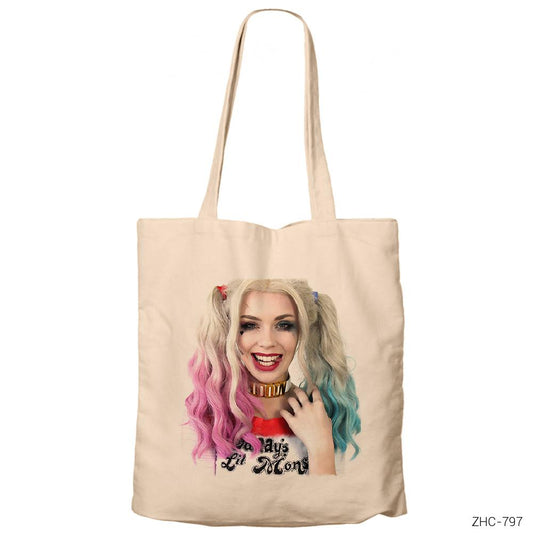 Cute Harley Quinn Krem Fermuarlı Bez Çanta Gabardin
