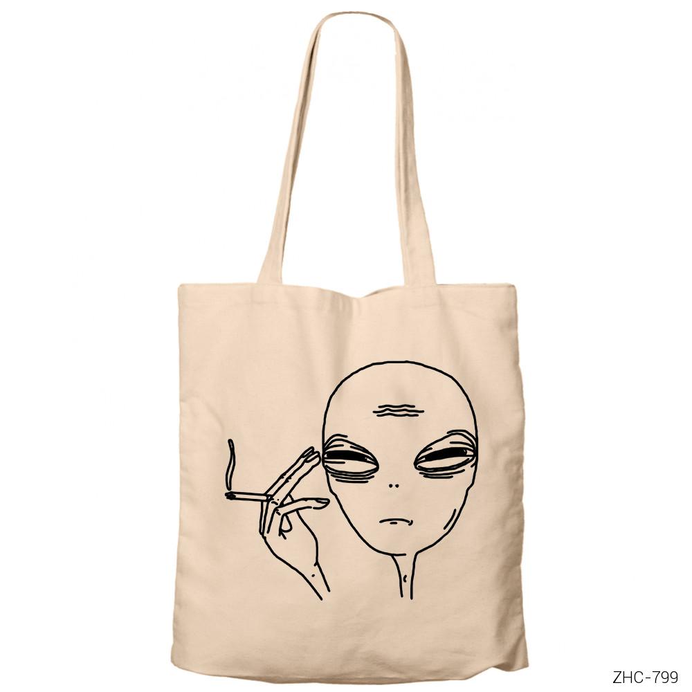 Alien Smoke Krem Fermuarlı Bez Çanta Gabardin